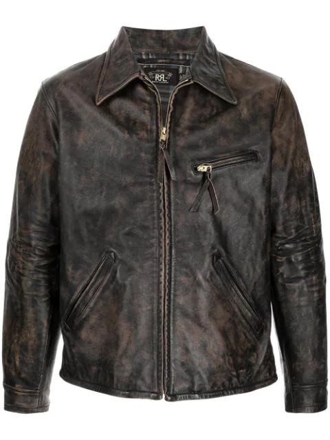 zipped leather jacket by RALPH LAUREN