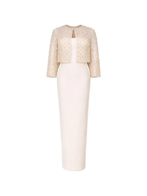 embellished overlay-top tubino maxi gown by RAMI AL ALI