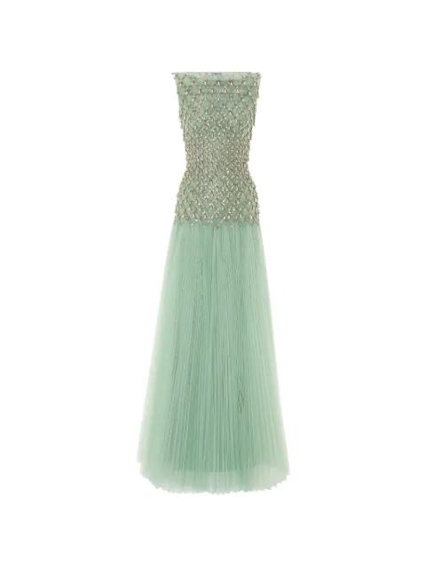 fully beaded pleated maxi gown by RAMI AL ALI