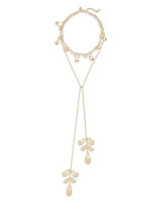 Anya Crystal & Imitation Pearl Flower Layered Lariat Necklace by RAMY BROOK
