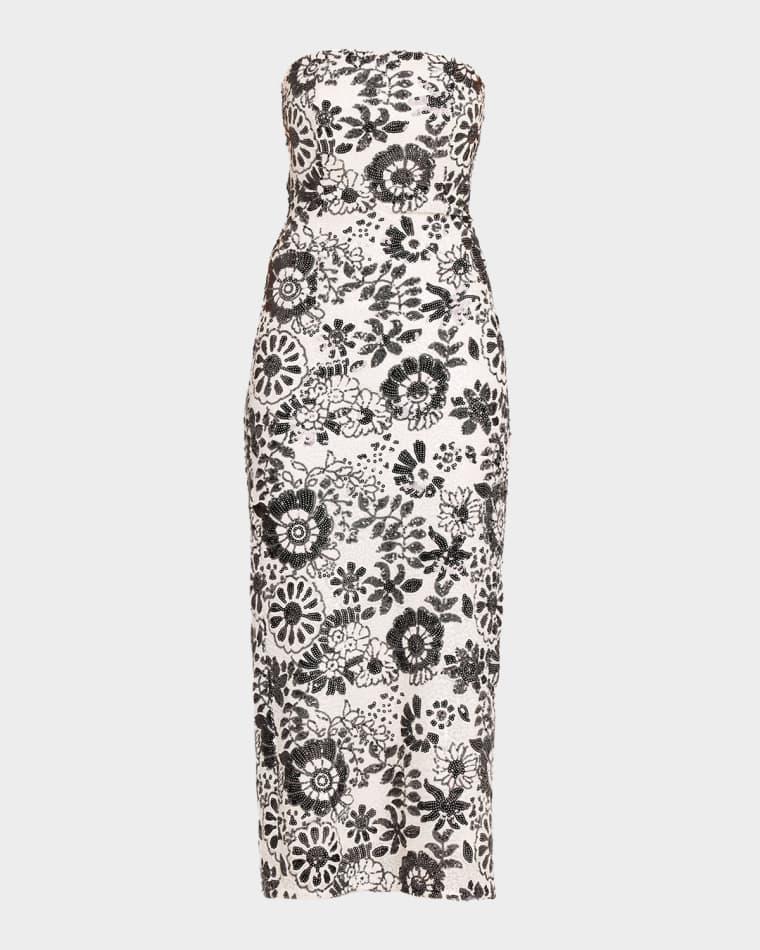 Bonnie Strapless Floral Sequin Column Midi Dress by RAMY BROOK