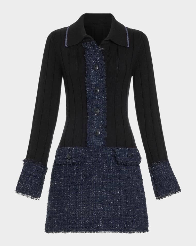 Ellen Ribbed Tweed Mini Shirtdress by RAMY BROOK