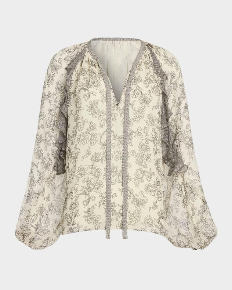 Emily Printed Silk Long-Sleeve Blouse by RAMY BROOK