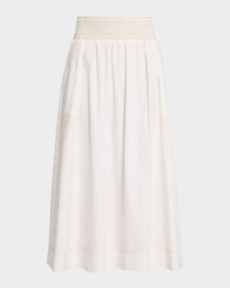 Galia Smocked Cotton Poplin Midi Skirt by RAMY BROOK