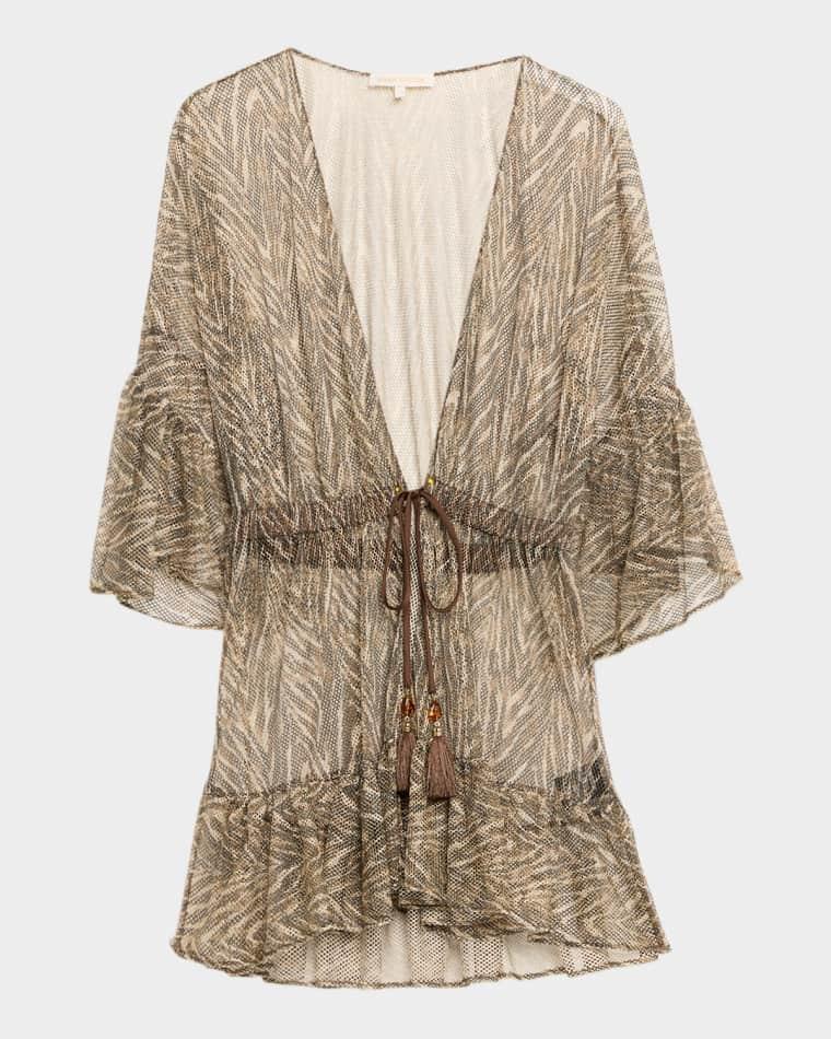 Keira Zebra Tie-Front Coverup Mini Dress by RAMY BROOK