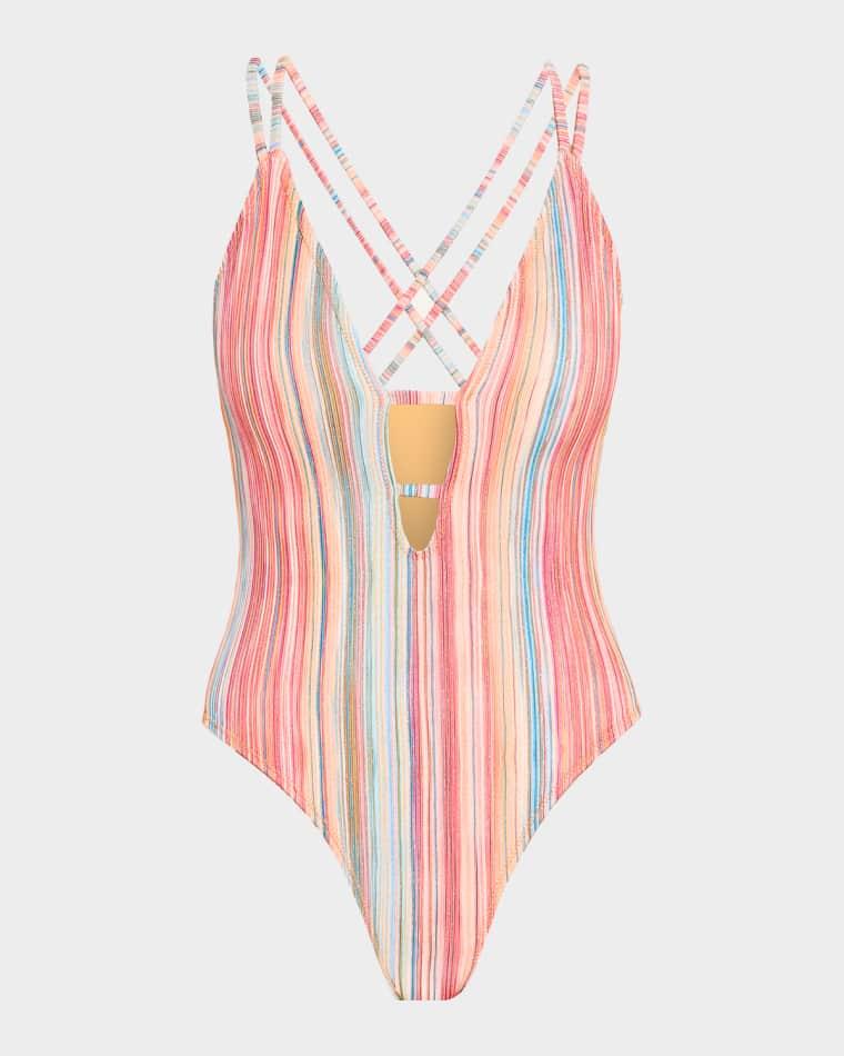 Marina Metallic Striped One-Piece Swimsuit by RAMY BROOK