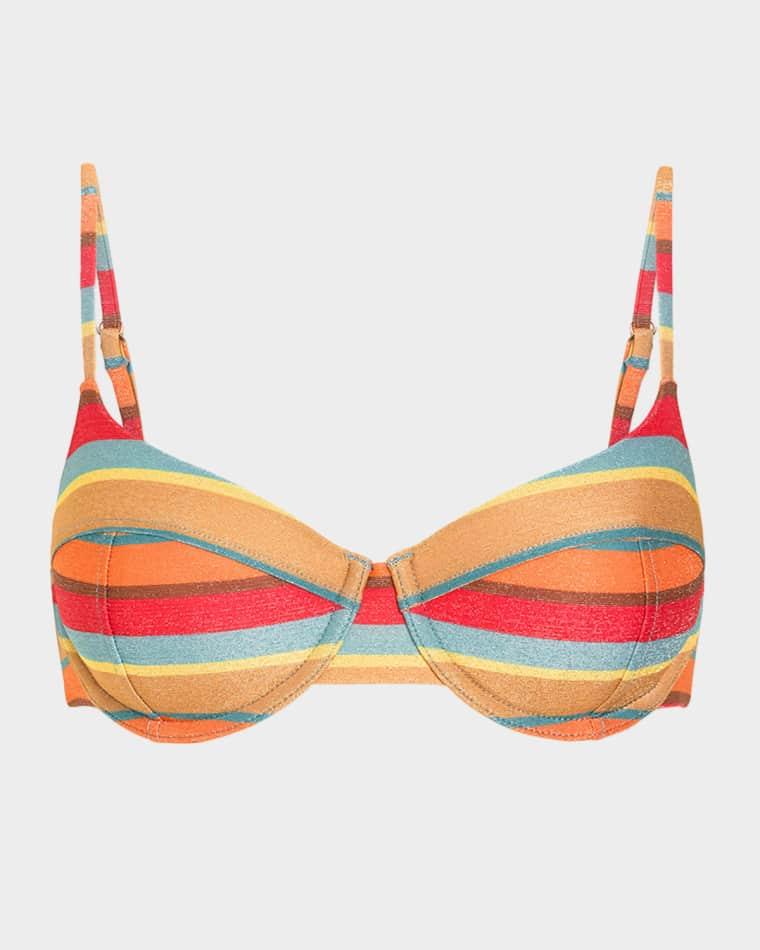 Mona Glitter Striped Bikini Top by RAMY BROOK