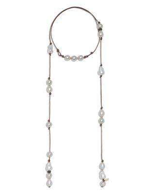 Riya Imitation Pearl Leather Cord Wrap Necklace by RAMY BROOK