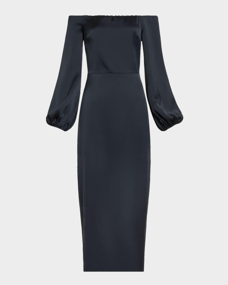 Shiyan Off-Shoulder Stretch Satin Midi Dress by RAMY BROOK
