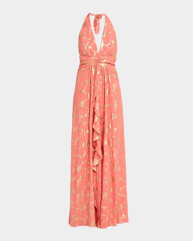 Stephanie Metallic Floral Halter Maxi Dress by RAMY BROOK