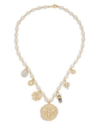Stone Charm Jewelry Freshwater Pearl & Stone Dangle Charm Necklace by RAMY BROOK