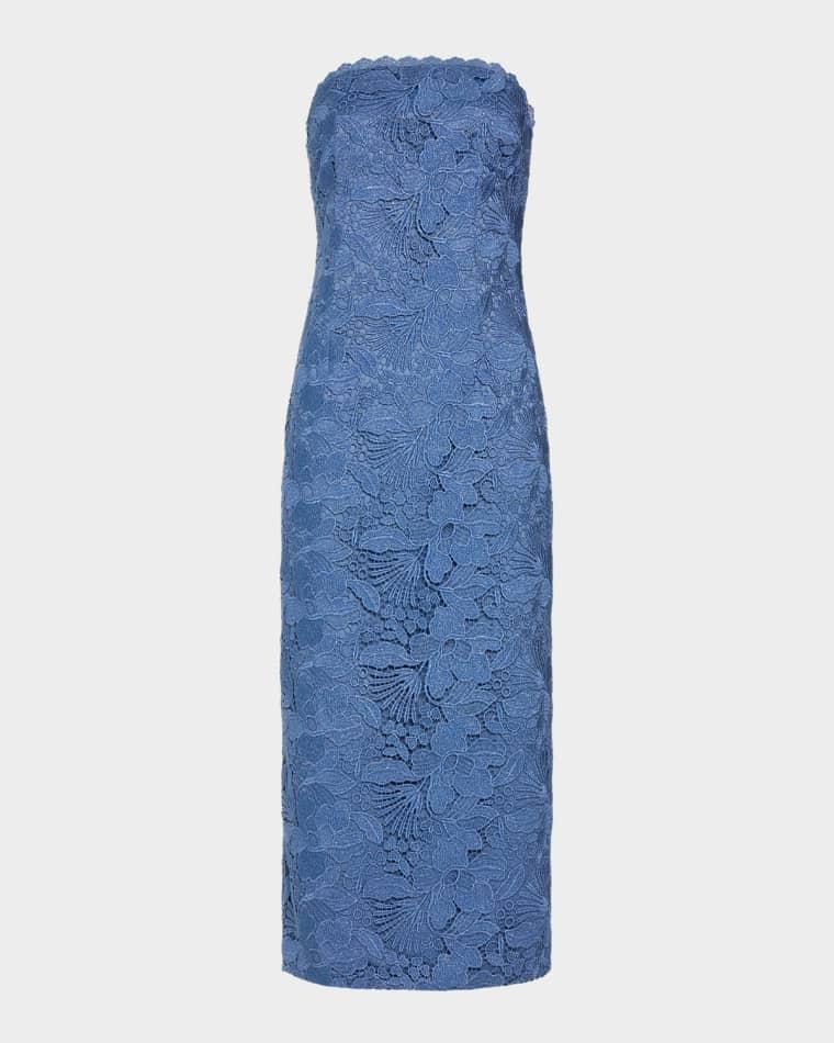 Tessa Strapless Floral Lace Midi Dress by RAMY BROOK