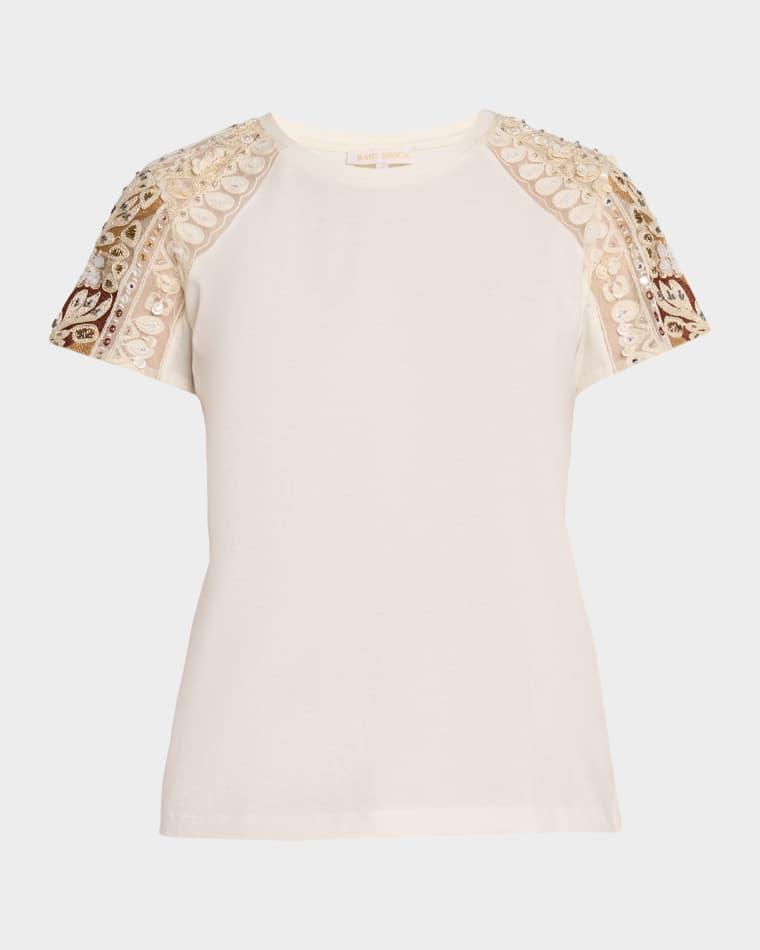 Tyler Embellished-Sleeve T-Shirt by RAMY BROOK