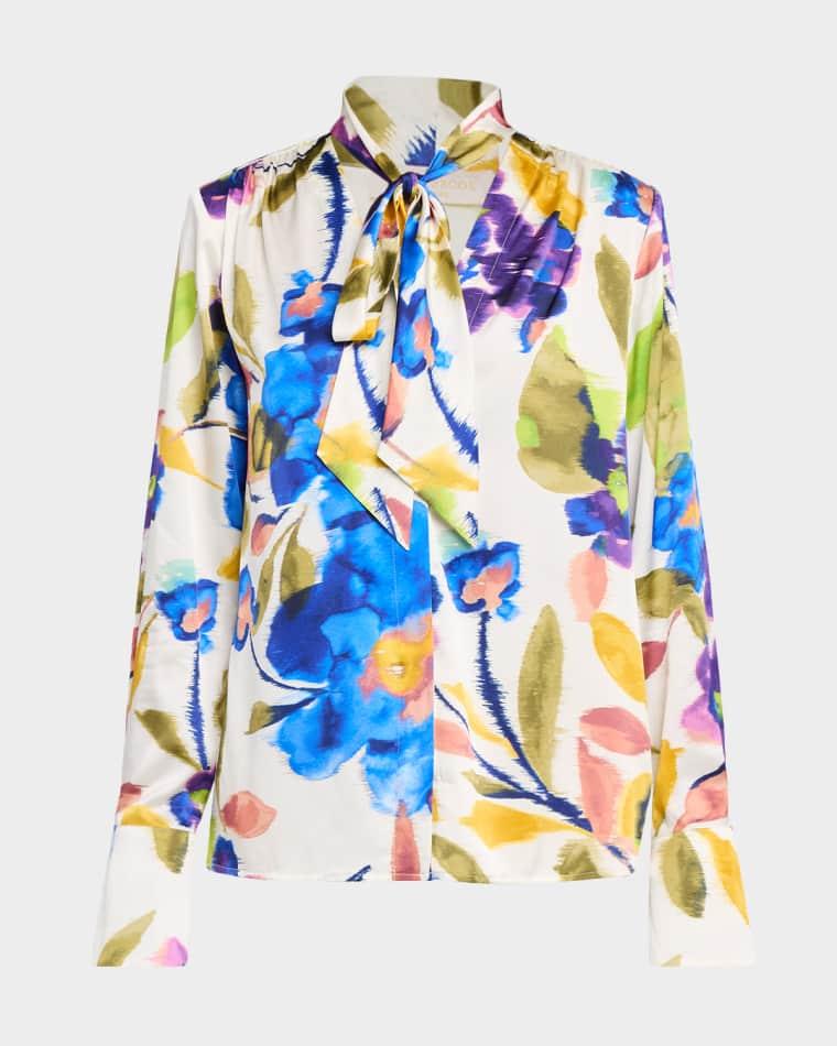 Veera Floral Tie-Neck Blouse by RAMY BROOK