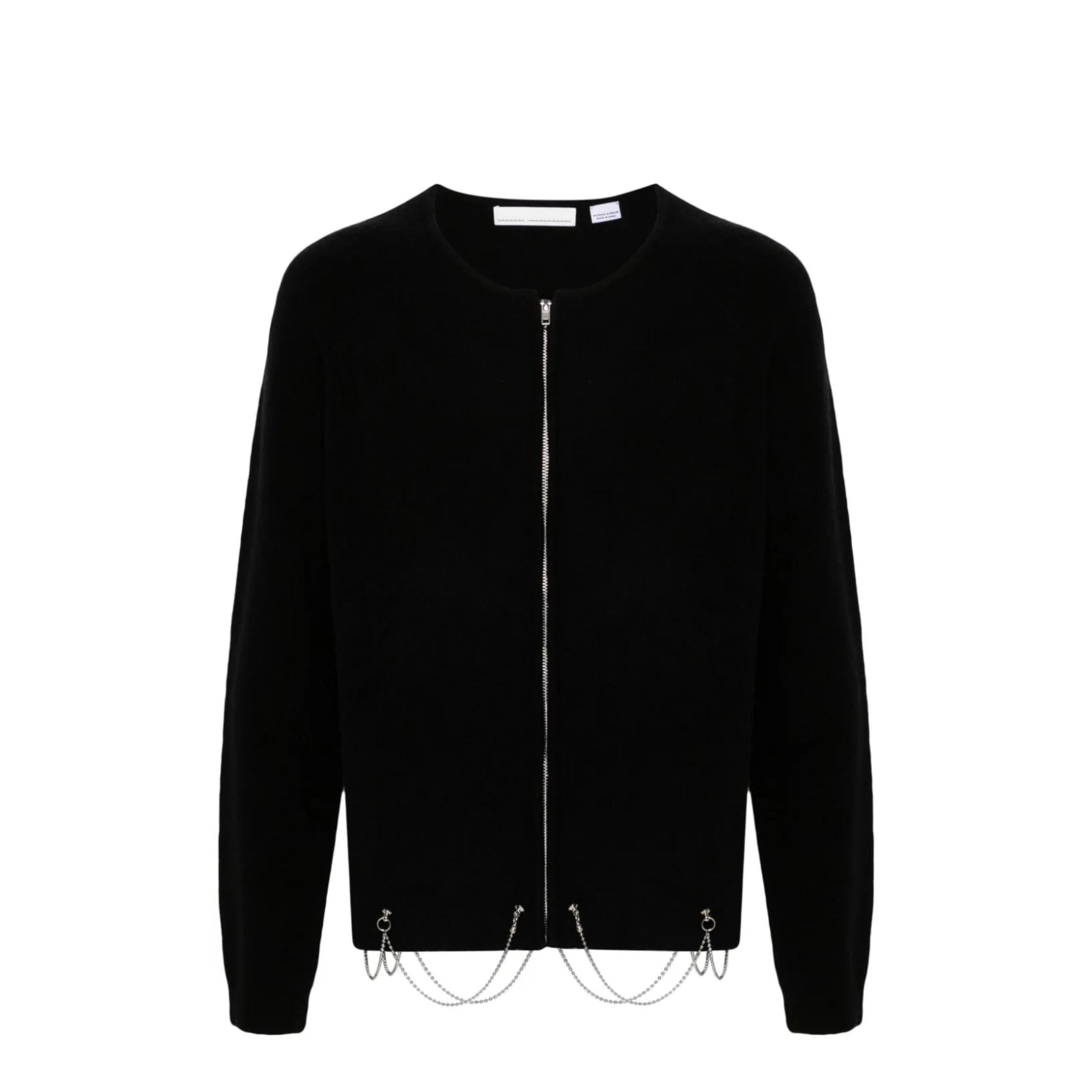 RANDOM IDENTITIES - Men's Full Zip Cardigan With Chains With Chain - (10000 Black) by RANDOM IDENTITIES