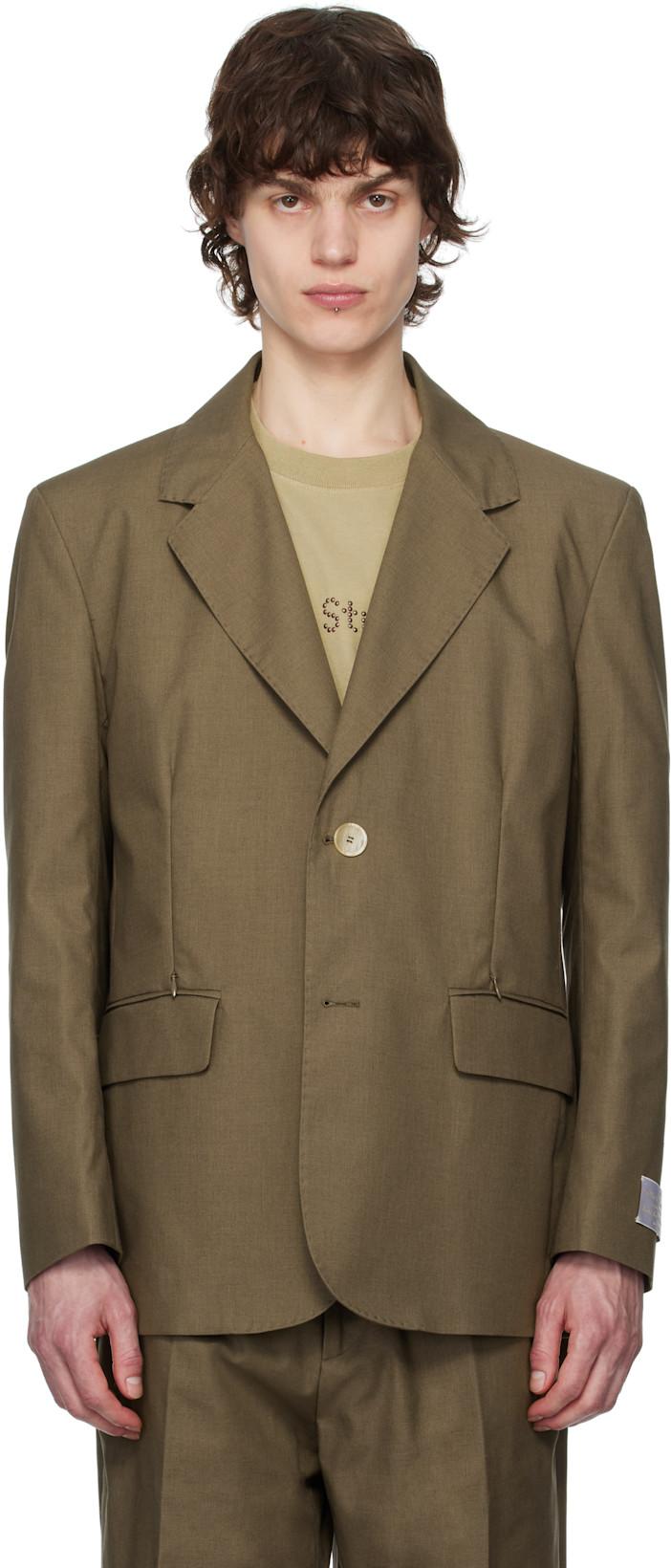 Khaki Writer Gabardine Tailored Blazer by RANRA