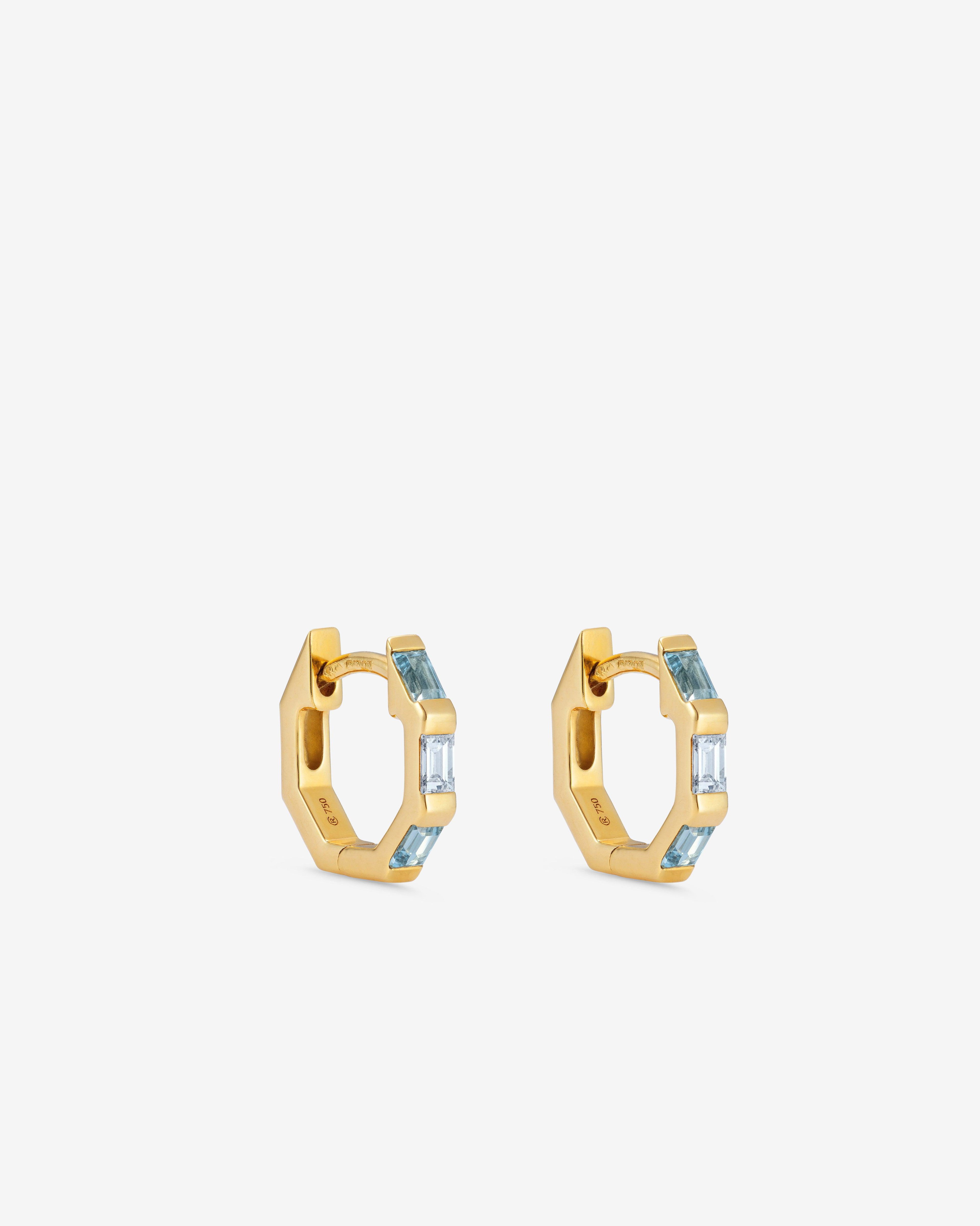Raphaele Canot  - Diamond And Aquamarine Mini Hoops -  (Yellow Gold) by RAPHAELE CANOT