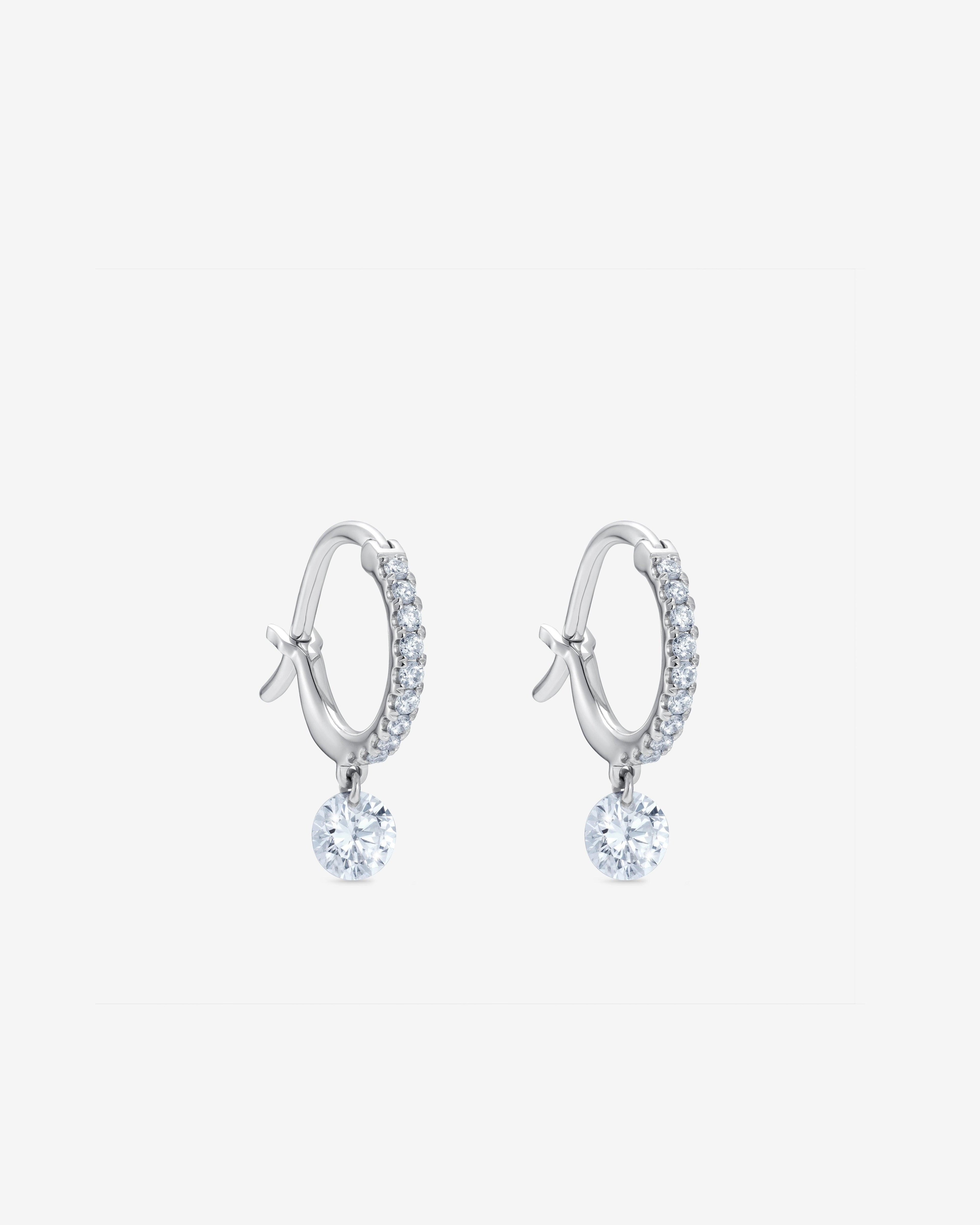 Raphaele Canot  - Diamond Pave Mini Hoops with Set Free Diamonds -  (White Gold) by RAPHAELE CANOT
