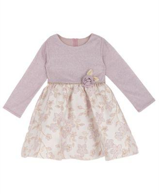 Girls' 2T-6X Round Neck Jacquard Skirt Rosette Accent Dress by RARE EDITIONS