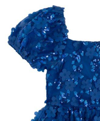Girls' 2T-6X Square Neck Floral Applique Mesh Dress by RARE EDITIONS