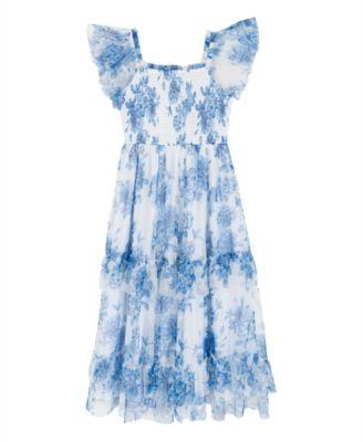 Girls' 7-16 Floral Mesh Smocked Square Neck Dress by RARE EDITIONS Girls' 7-16 Floral Mesh Smocked Square Neck Dress by RARE EDITIONS