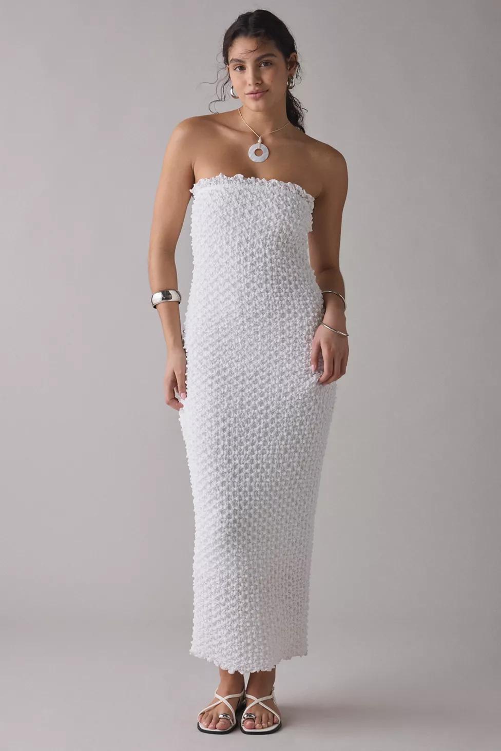 Rare London Textured Stretch Knit Bandeau Midi Dress by RARE LONDON