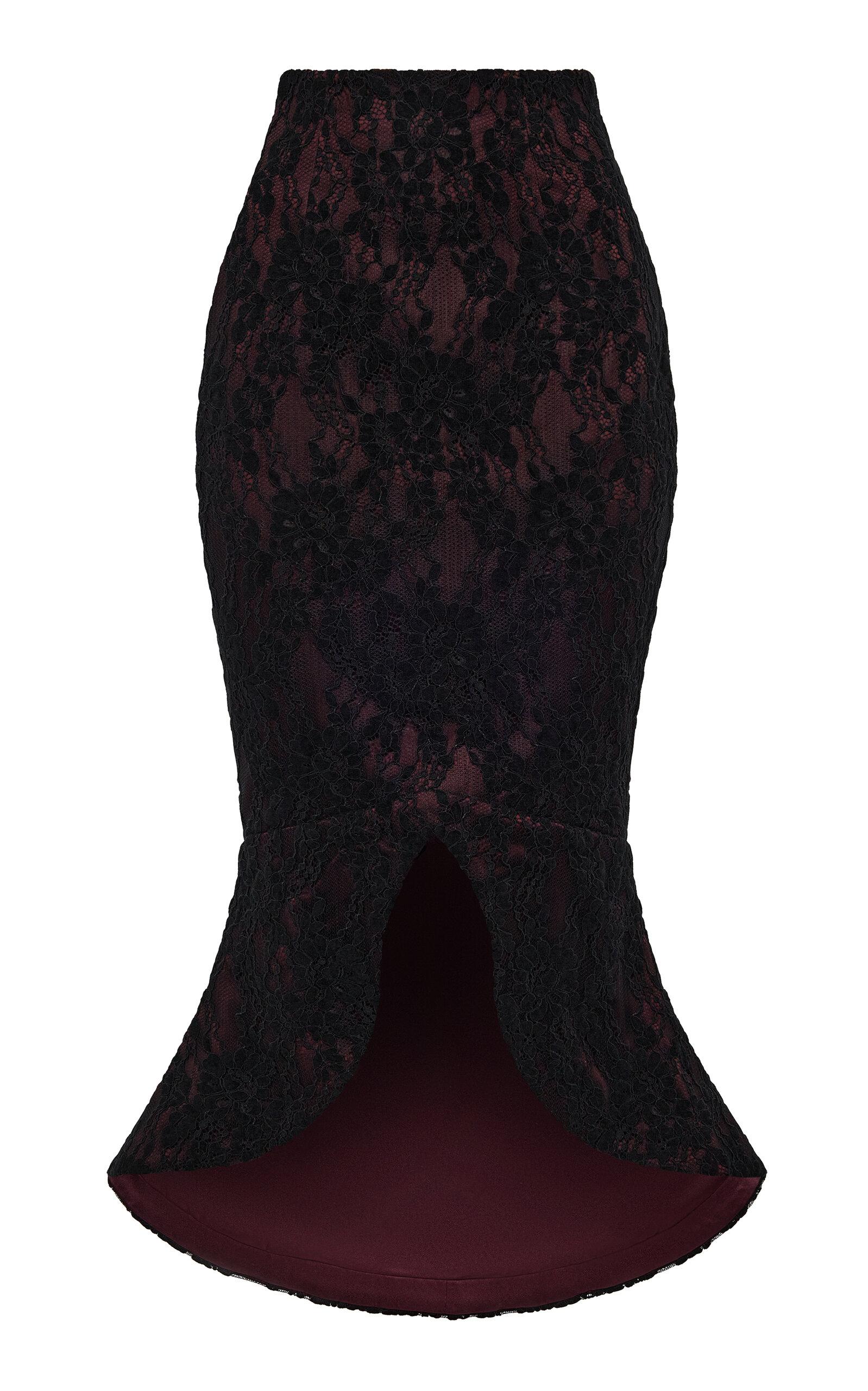 Rasario Asymmetric Lace & Satin Midi Skirt - Moda Operandi by RASARIO