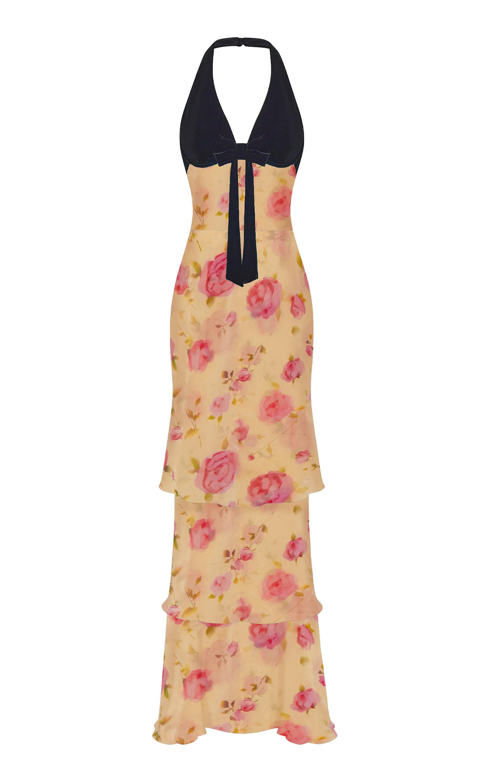 Rasario Bow-Detailed Chiffon & Velvet Maxi Dress - Moda Operandi by RASARIO