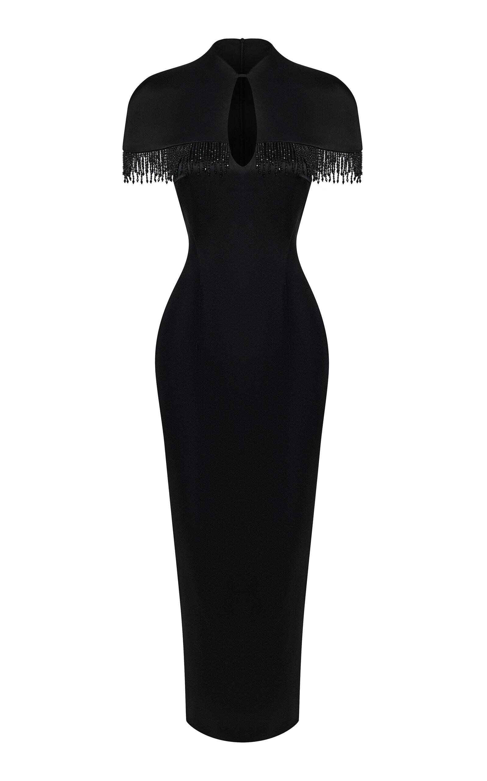 Rasario - Fringe-Trimmed Satin Maxi Dress - Black - - Only At Moda Operandi by RASARIO