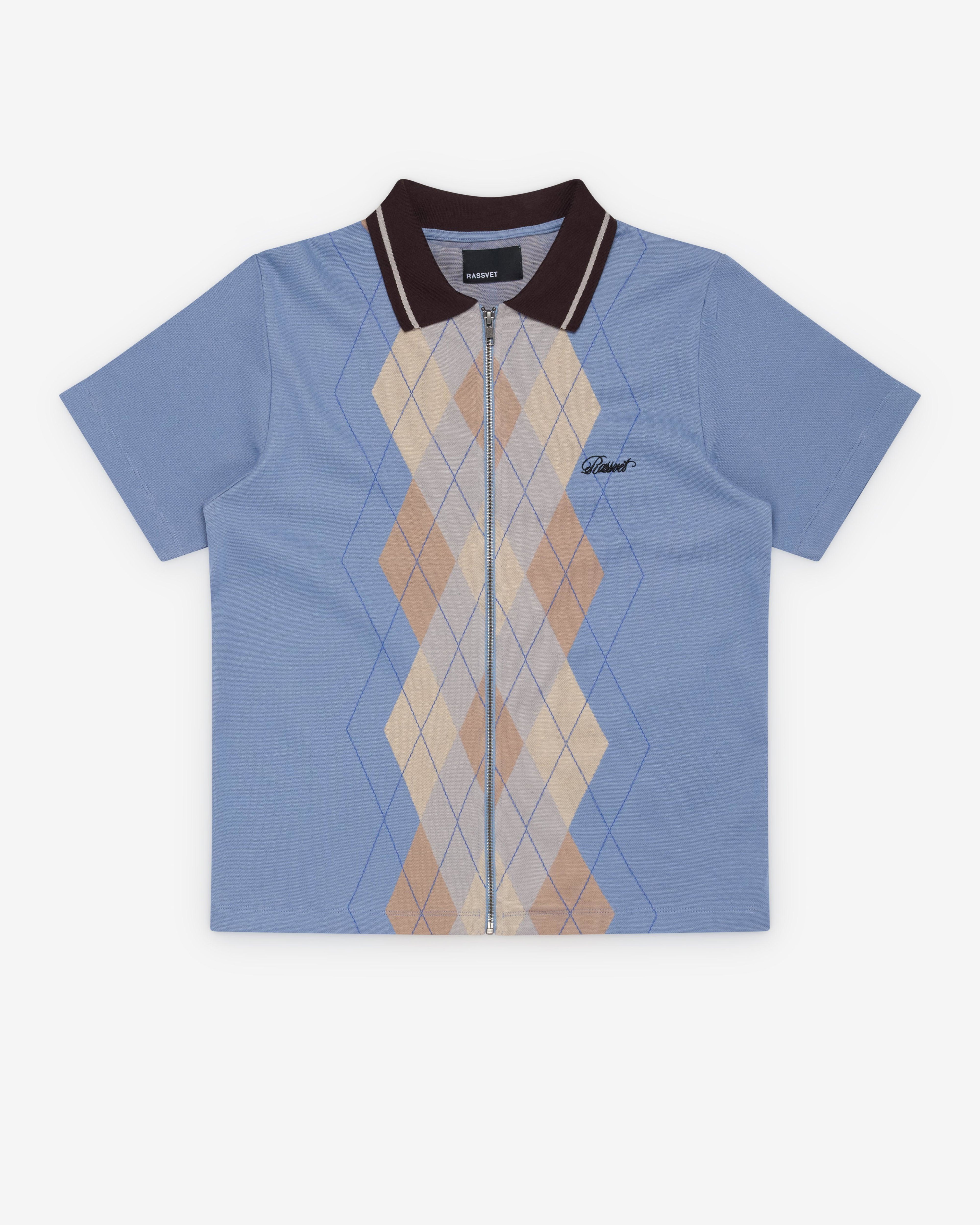 Rassvet - Men's Argyle Zip Polo Knit - (Blue) by RASSVET