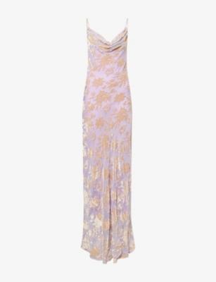 Athena Flocked-Print Silk-Blend Maxi Dress by RAT&BOA