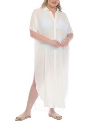 Plus Size Button-Front Cover-Up Maxi Dress by RAVIYA
