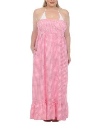 Plus Size Strapless Gingham Cotton Cover Up Maxi Dress by RAVIYA