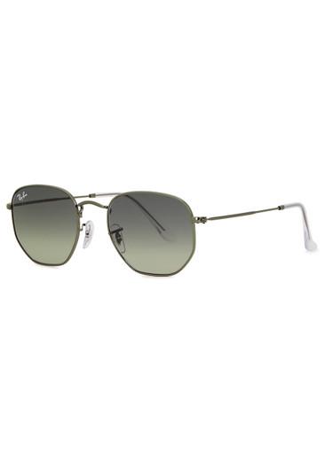 Gunmetal polarised hexagon-frame sunglasses by RAY-BAN