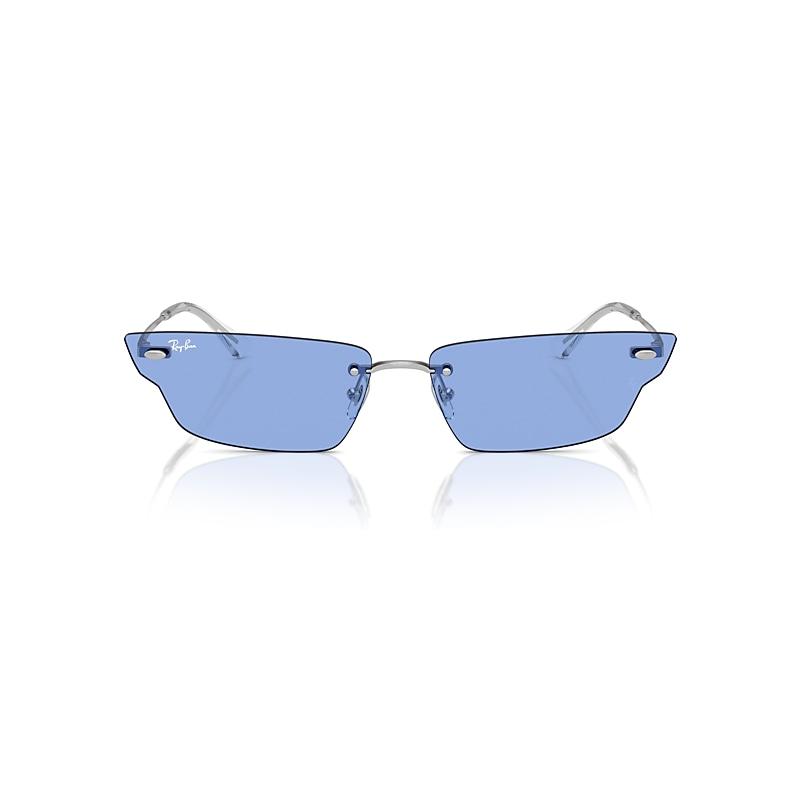 Ray-Ban Anh Bio-based Limited Sunglasses Silver Frame Blue Lenses by RAY-BAN