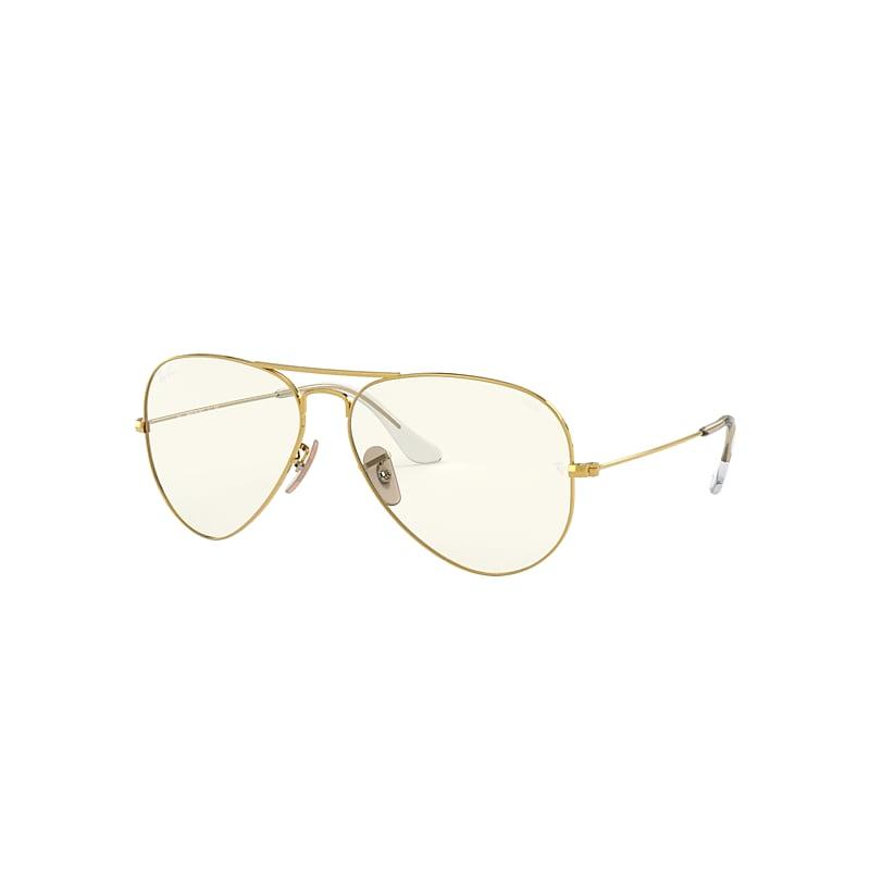 Ray-Ban Aviator Clear Evolve Sunglasses Arista Gold Frame Grey Lenses by RAY-BAN