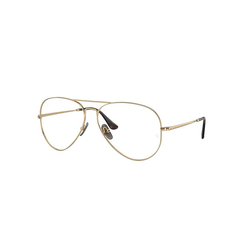 Ray-Ban Aviator Titanium Optics Eyeglasses Light Brown Frame Clear Lenses Polarized by RAY-BAN