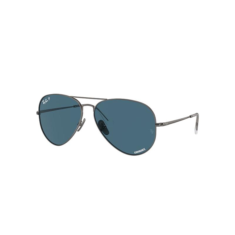 Ray-Ban Aviator Titanium Polarized+ Lenses Sunglasses Gunmetal Frame Blue Lenses Polarized by RAY-BAN