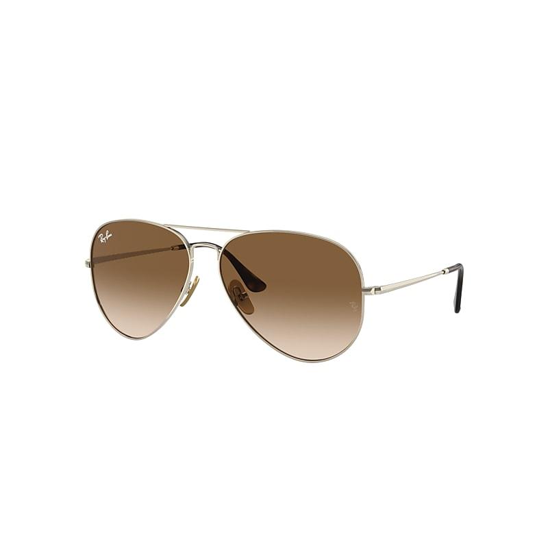 Ray-Ban Aviator Titanium Sunglasses Arista Gold Frame Brown Lenses by RAY-BAN