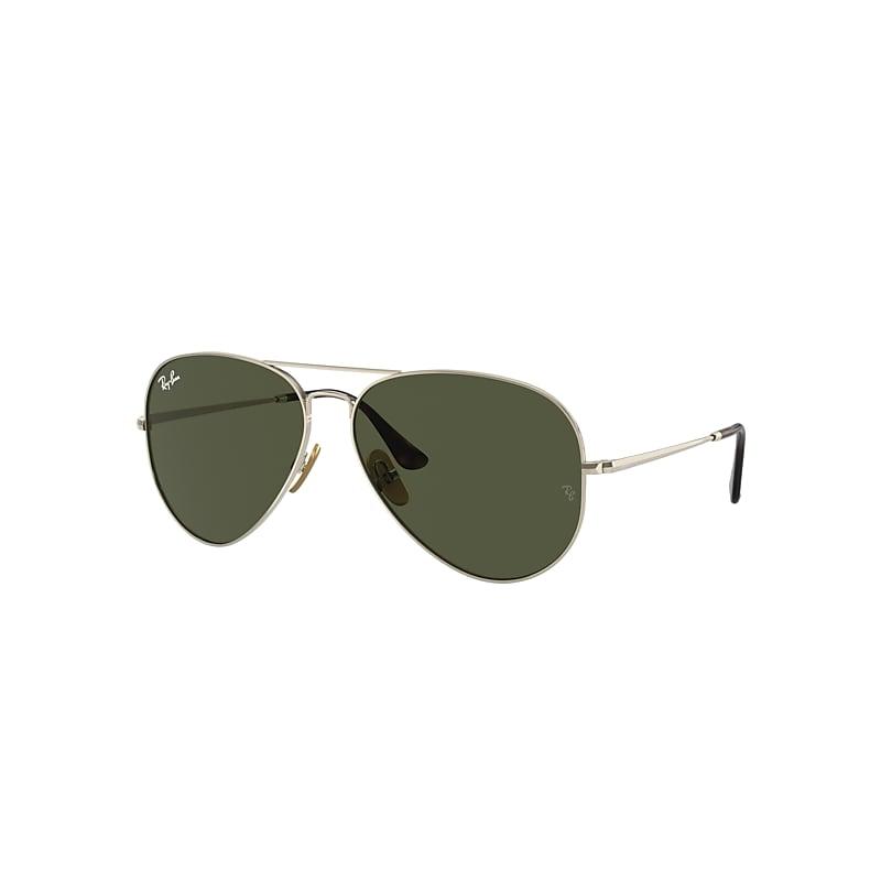Ray-Ban Aviator Titanium Sunglasses Arista Gold Frame Green Lenses by RAY-BAN