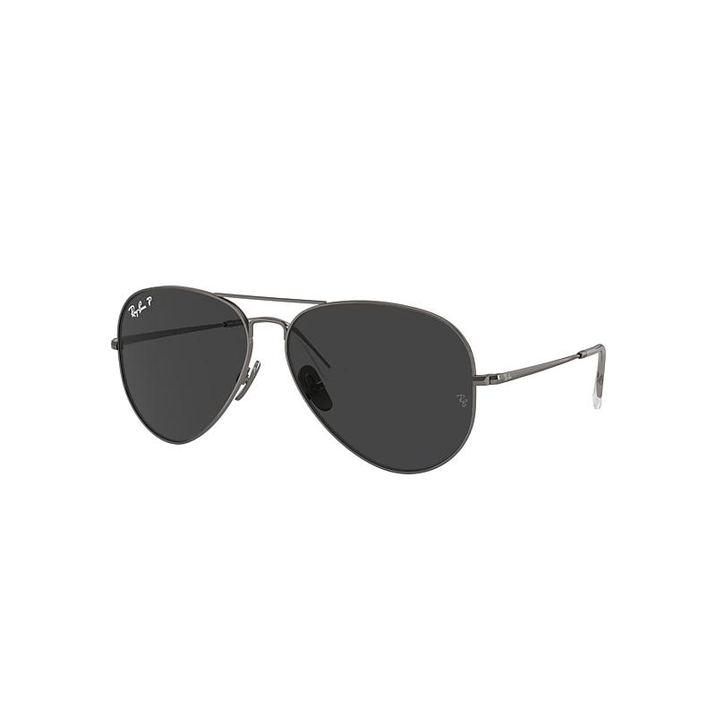 Ray-Ban Aviator Titanium Sunglasses Gunmetal Frame Black Lenses Polarized by RAY-BAN