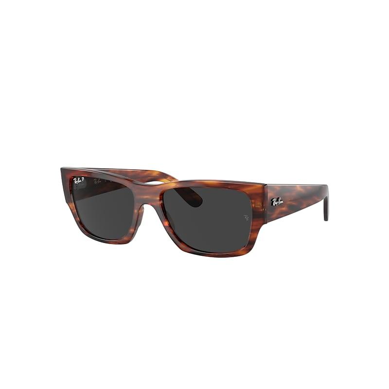 Ray-Ban Carlos Sunglasses Striped Havana Frame Black Lenses Polarized by RAY-BAN