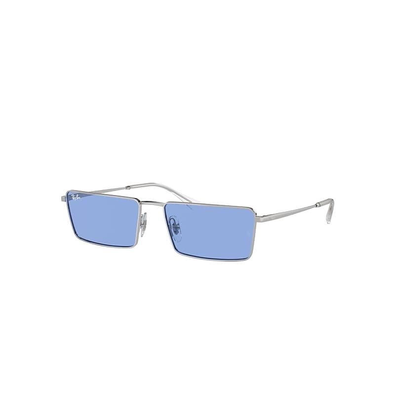 Ray-Ban Emy Bio-based Sunglasses Silver Frame Blue Lenses by RAY-BAN