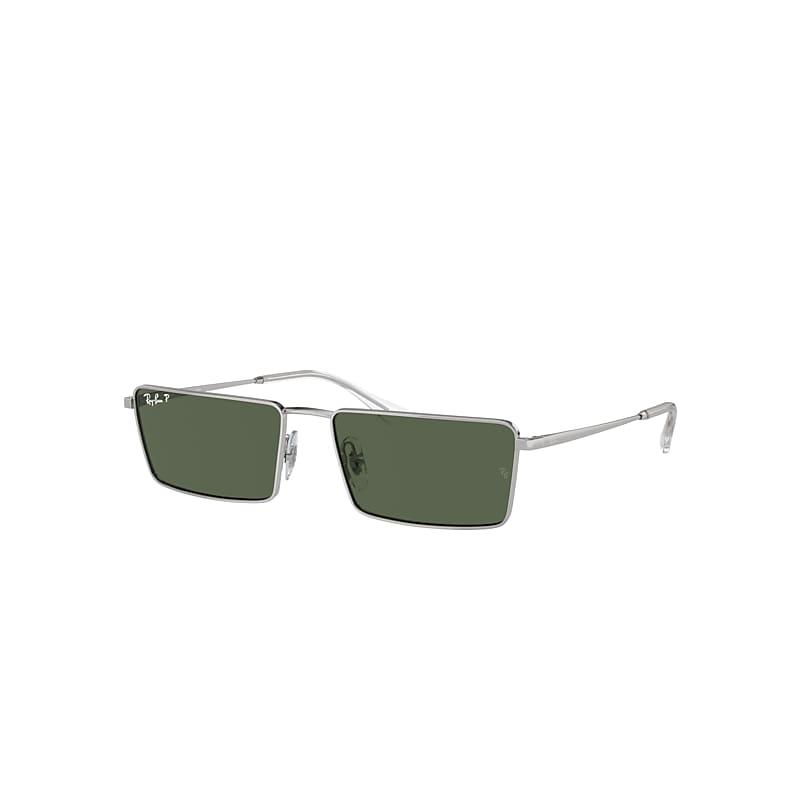 Ray-Ban Emy Bio-based Sunglasses Silver Frame Green Lenses Polarized by RAY-BAN