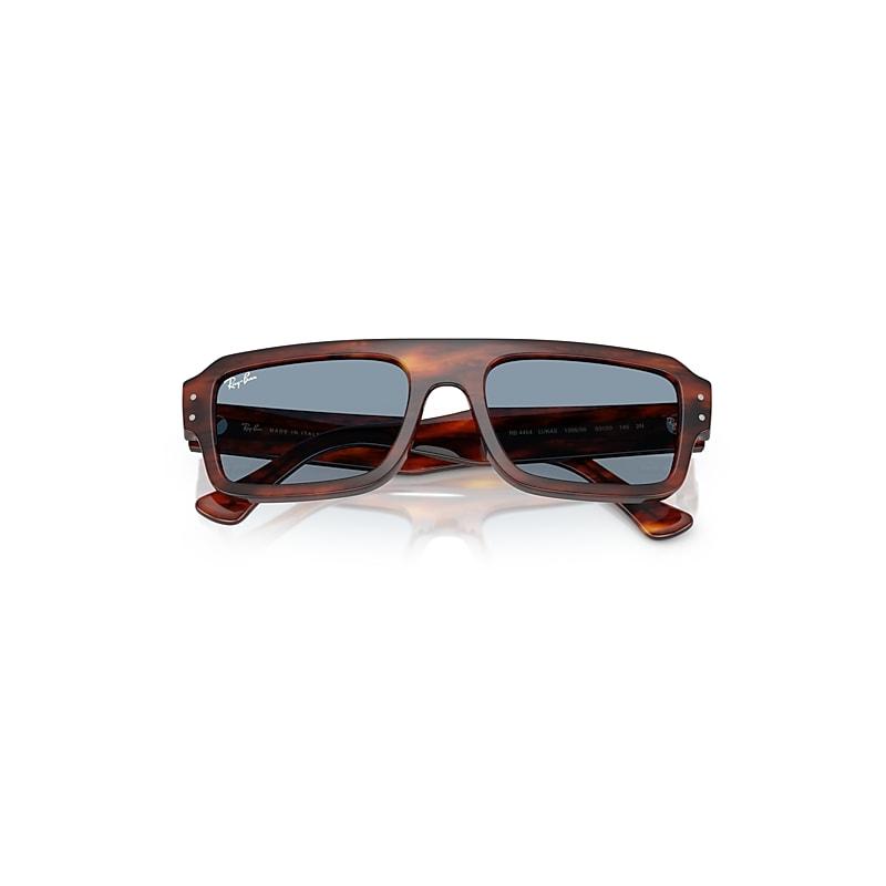 Ray-Ban Flacko Bio-based Sunglasses Striped Havana Frame Blue Lenses by RAY-BAN