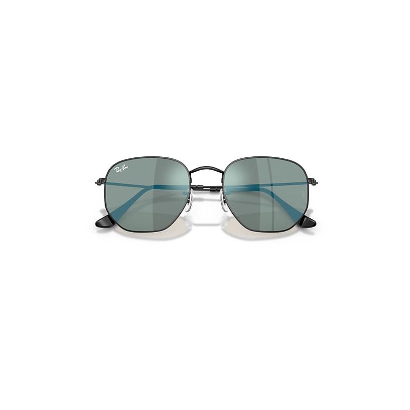 Ray-Ban Hexagonal Flat Lenses Sunglasses Black Frame Blue Lenses by RAY-BAN