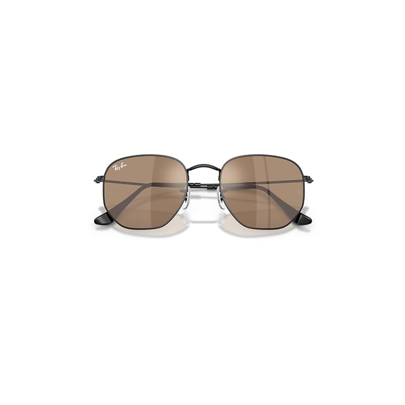 Ray-Ban Hexagonal Flat Lenses Sunglasses Black Frame Brown Lenses by RAY-BAN