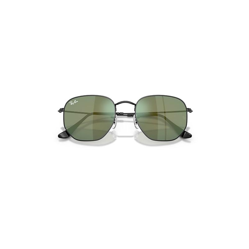 Ray-Ban Hexagonal Flat Lenses Sunglasses Black Frame Green Lenses by RAY-BAN