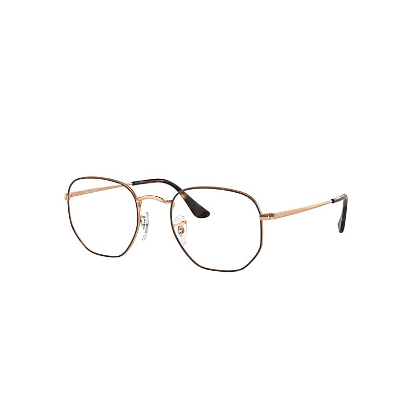 Ray-Ban Hexagonal Optics Eyeglasses Havana On Rose Gold Frame Clear Lenses Polarized by RAY-BAN