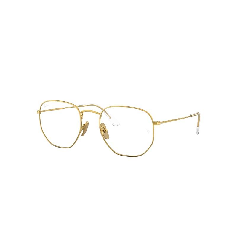Ray-Ban Hexagonal Titanium Optics Eyeglasses Gold Frame Clear Lenses Polarized by RAY-BAN Ray-Ban Hexagonal Titanium Optics Eyeglasses Gold Frame Clear Lenses Polarized by RAY-BAN